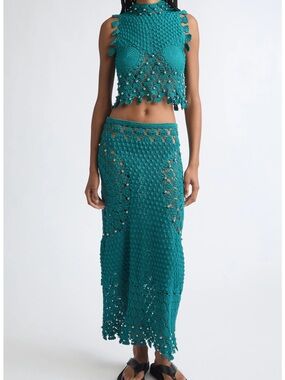 Paco Rabanne Teal Crochet Maxi Skirt